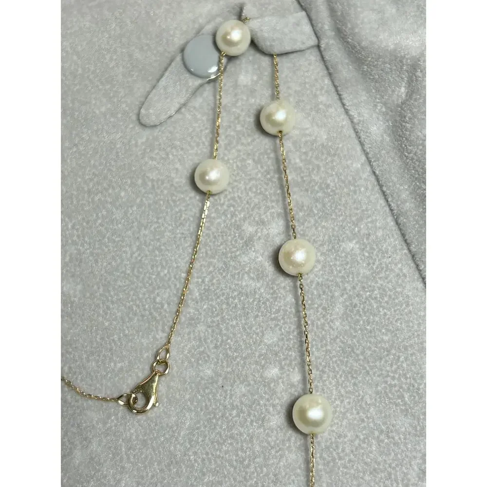 Shane Jewelry 14k solid yellow gold white pearl station chain necklace 18” 8.54g - Picture 5 of 13